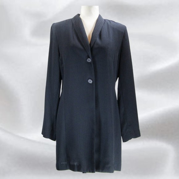 Tenzer Navy Blue Pinstriped Skirt Suit in Size 8/10 - Picture 2 of 9